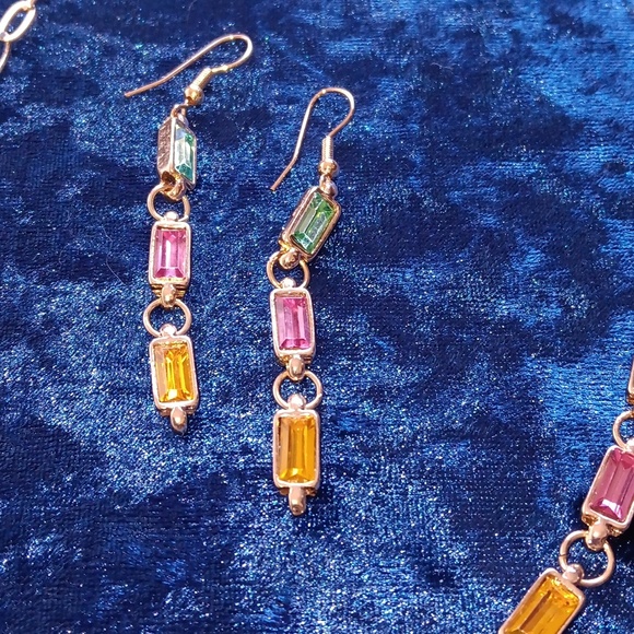 Necklace set new gold plated necklace earrings blue pink - Picture 2 of 3